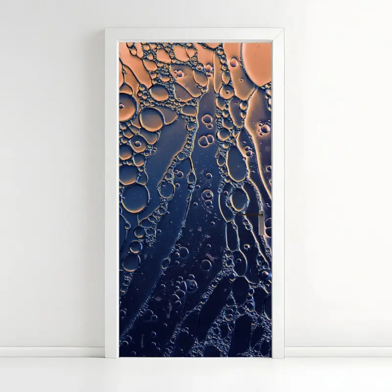 Door sticker blue and gold abstract bubbles