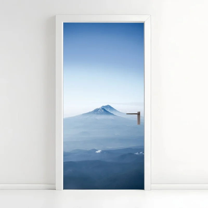 Door sticker misty blue mountain peaks