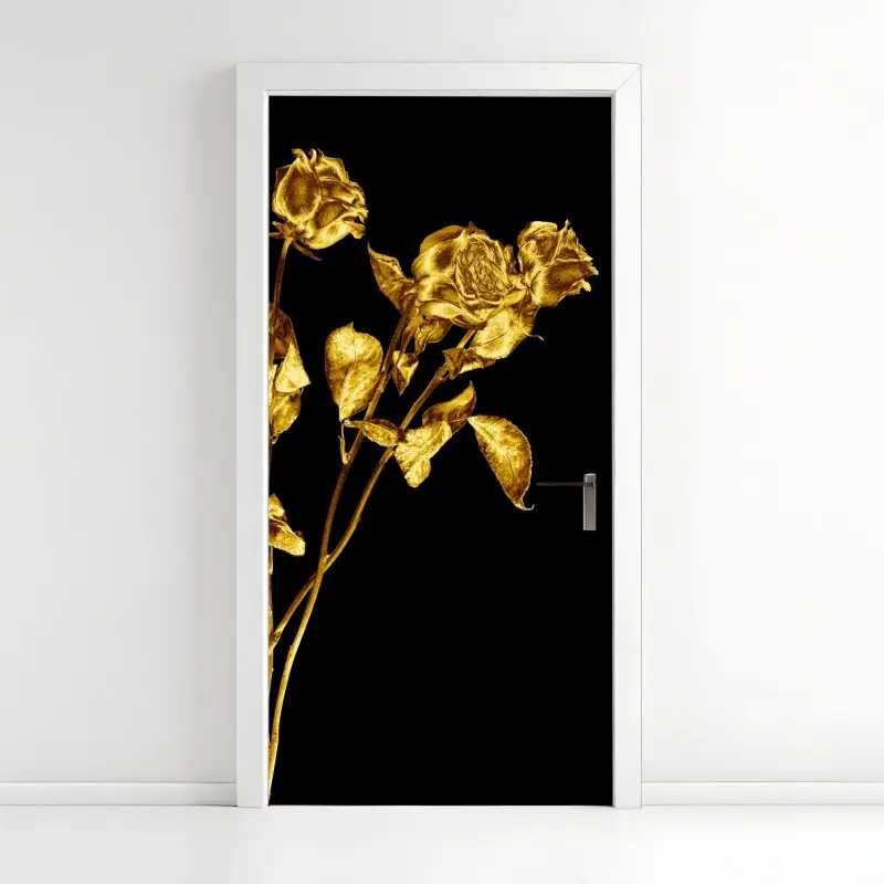 Door sticker golden roses on black