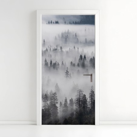 Door sticker mist-shrouded pine forest • Wallissimo®
