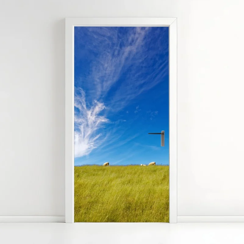 Door sticker serene meadow under blue sky