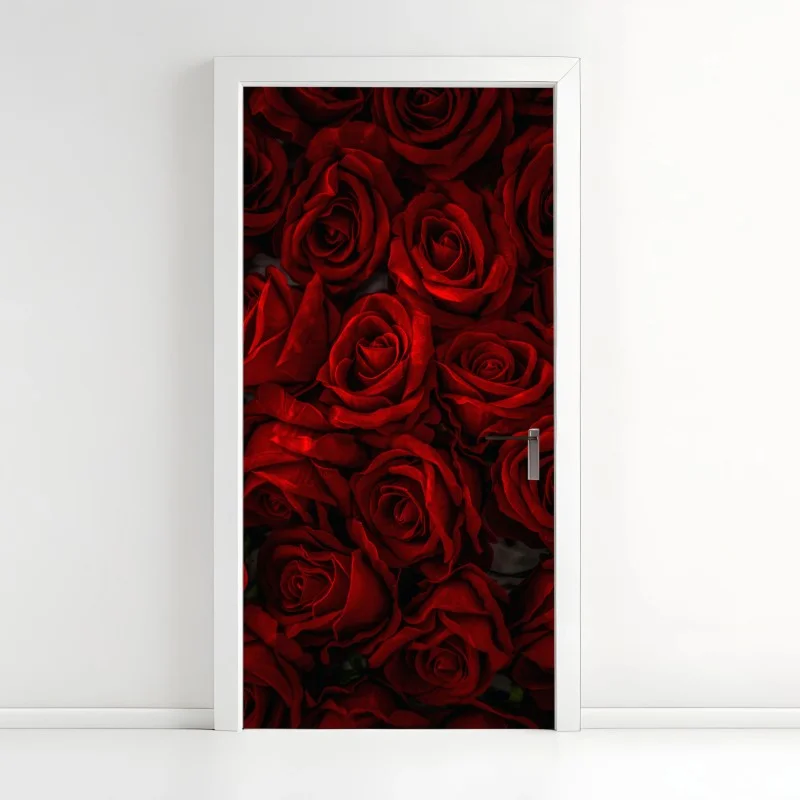 Door sticker lush red roses close-up