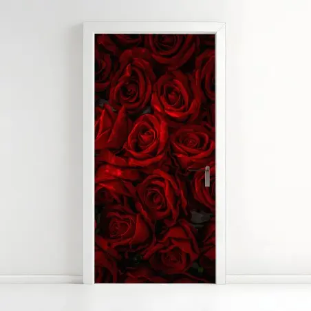 Door sticker lush red roses close-up • Wallissimo®