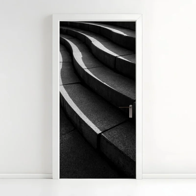 Door sticker curved concrete staircase in shadow