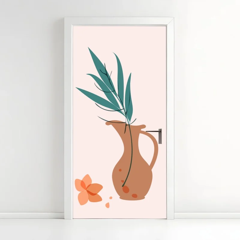 Door sticker pastel botanical vase with leaves