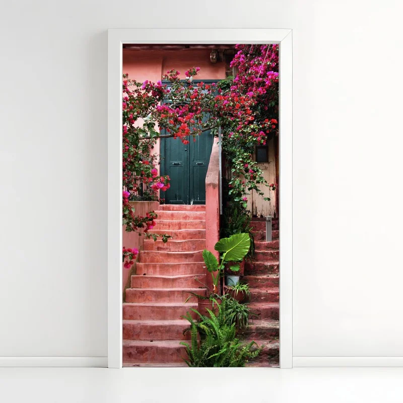 Door sticker bougainvillea stairway entrance