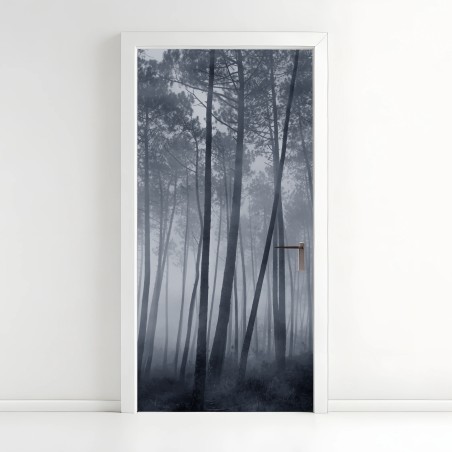 Door sticker misty pine forest at night • Wallissimo®