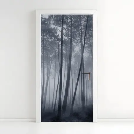 Door sticker misty pine forest at night • Wallissimo®