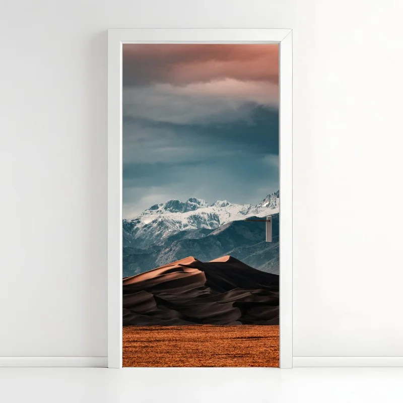 Door sticker desert dunes beneath snowy peaks