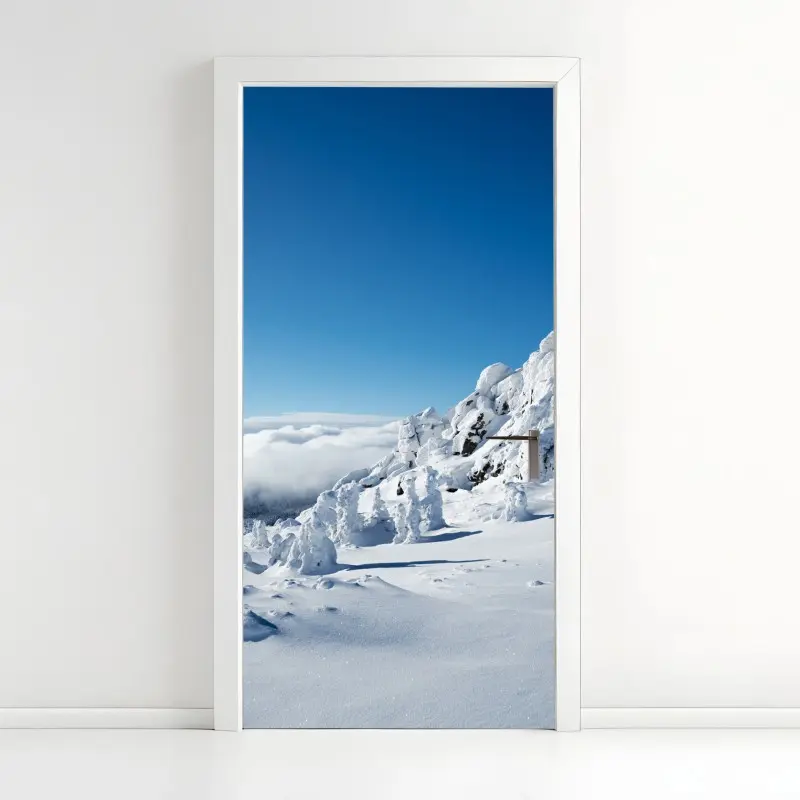 Door sticker serene snowy mountain landscape