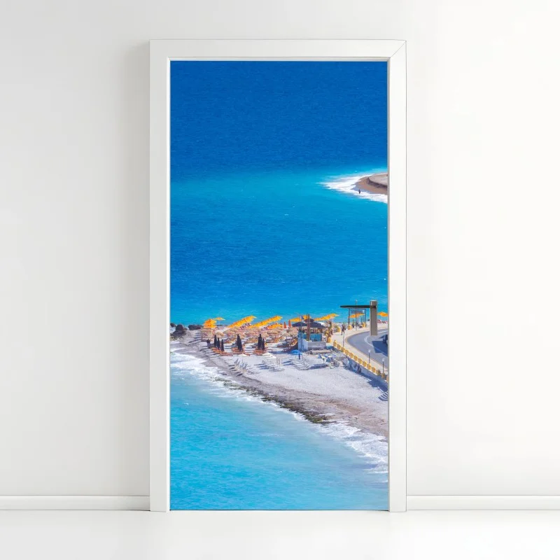 Door sticker Rhodes beach with colorful umbrellas