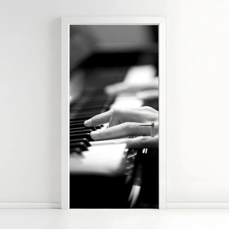 Door sticker intimate piano hands in monochrome