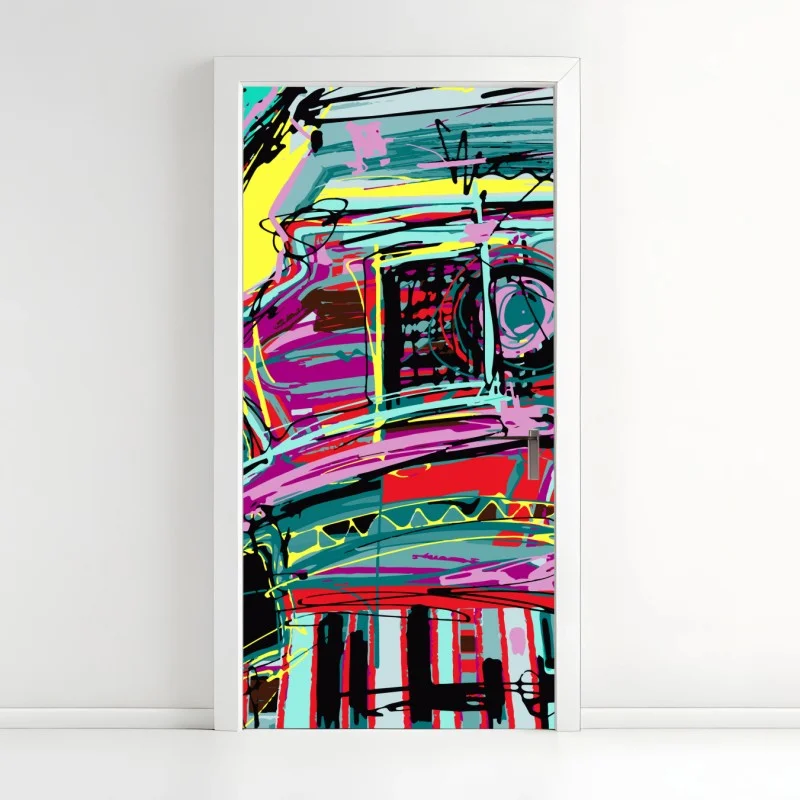 Door sticker vibrant turquoise abstract car composition