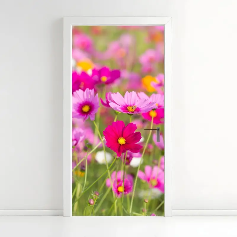 Door sticker pink cosmos meadow in bloom