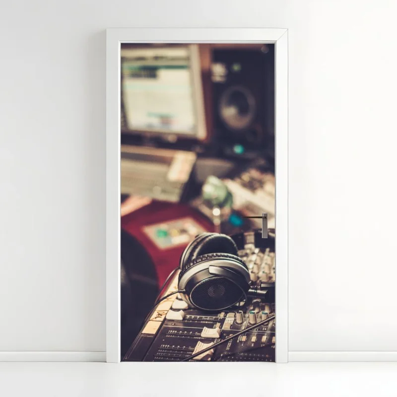 Door sticker vintage recording studio control desk