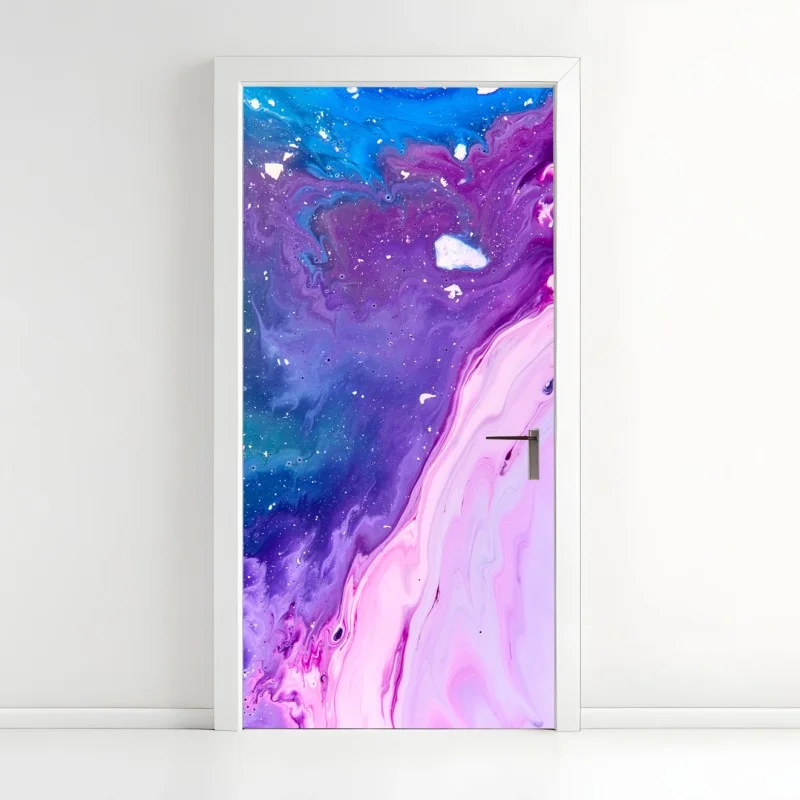 Door sticker vibrant blue and purple abstract fluid art
