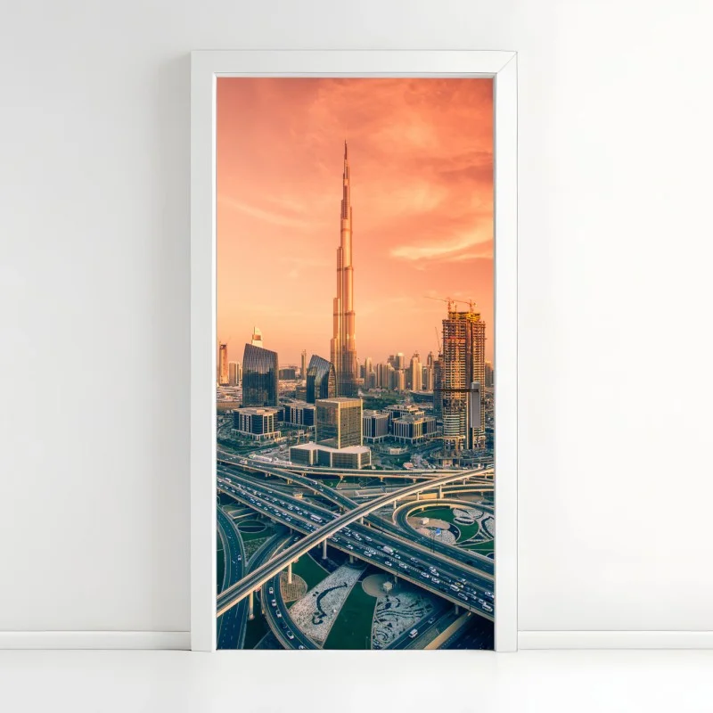 Door sticker Dubai skyline at sunset