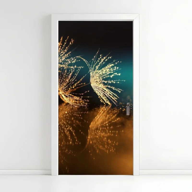 Door sticker golden dandelion seed reflection
