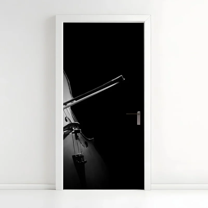 Door sticker elegant cello in monochrome