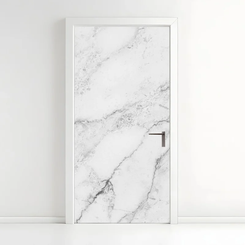 Door sticker white marble texture with gray veins