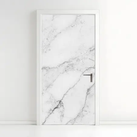 Door sticker white marble texture with gray veins • Wallissimo®