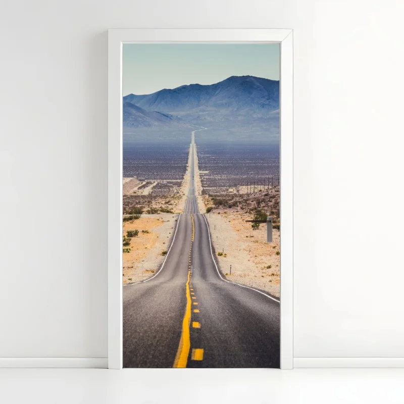 Door sticker endless desert highway to the mountains
