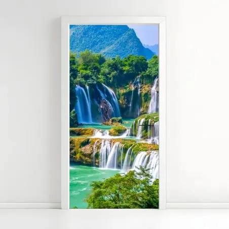 Door sticker emerald cascade waterfall landscape • Wallissimo®