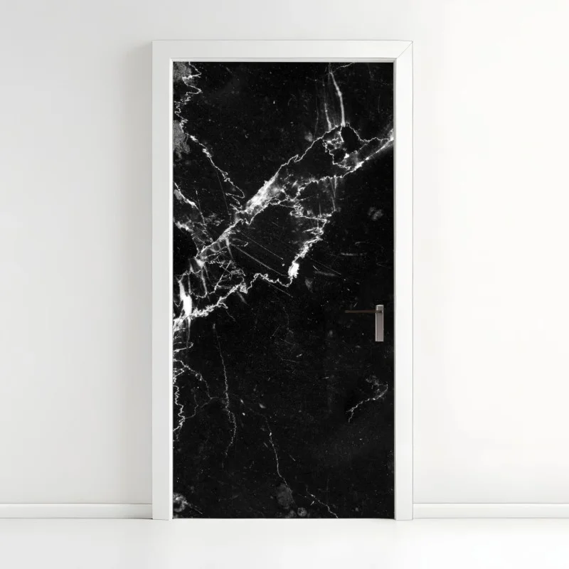 Door sticker black marble veins texture
