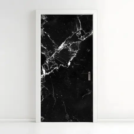 Door sticker black marble veins texture • Wallissimo®