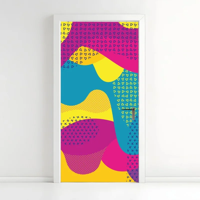 Door sticker vibrant abstract wave pattern