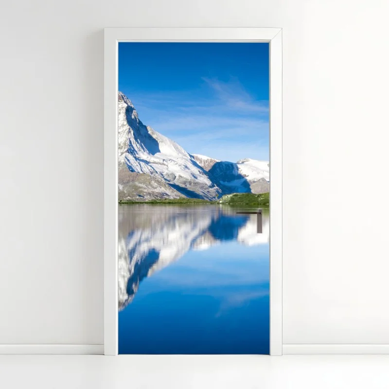 Door sticker majestic mountain reflection over alpine lake