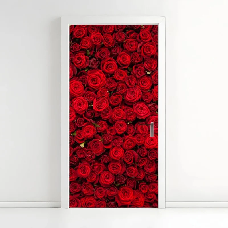 Door sticker endless wall of red roses