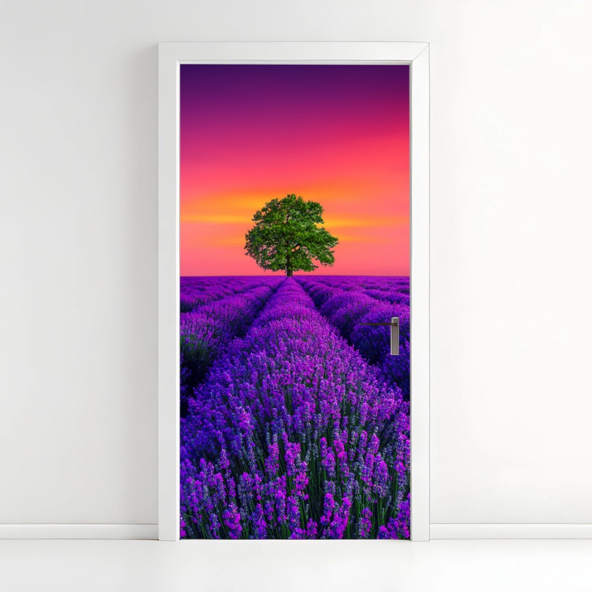 Door sticker lavender sunset with lone tree • Wallissimo® Door sticker lavender sunset with lone tree • Wallissimo®