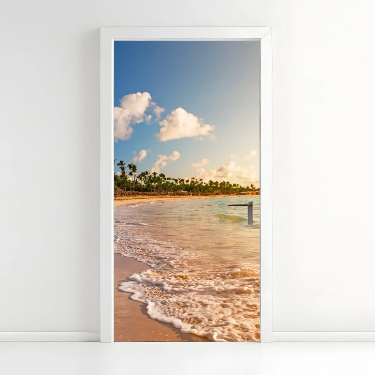 Door sticker tropical sunset beach with palm silhouettes • Wallissimo® Door sticker tropical sunset beach with palm silhouettes • Wallissimo®