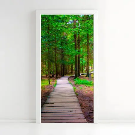 Door sticker serene forest boardwalk path • Wallissimo®