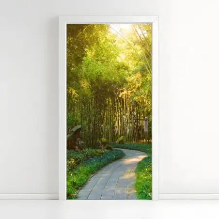 Door sticker serene bamboo forest pathway • Wallissimo®