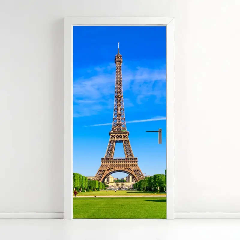 Door sticker Eiffel Tower at Champ de Mars, vibrant Paris skyline