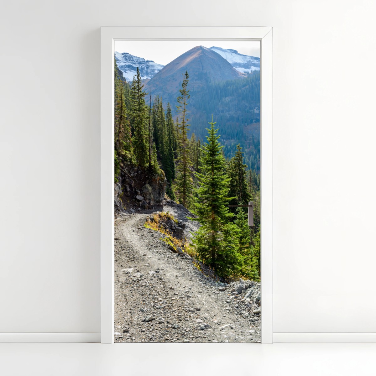 Door sticker mountain trail through alpine forest • Wallissimo® Door sticker mountain trail through alpine forest • Wallissimo®