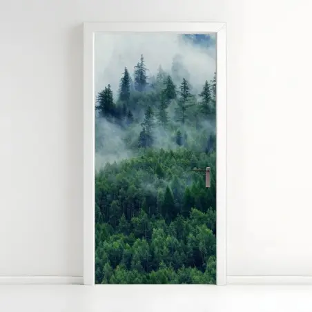 Door sticker misty green forest landscape • Wallissimo®