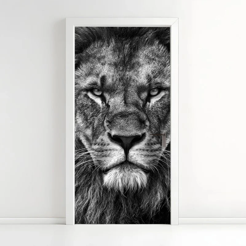 Door sticker majestic lion portrait in monochrome