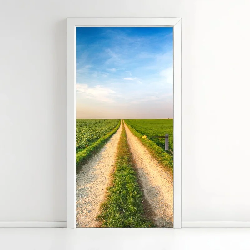 Door sticker country road through green fields
