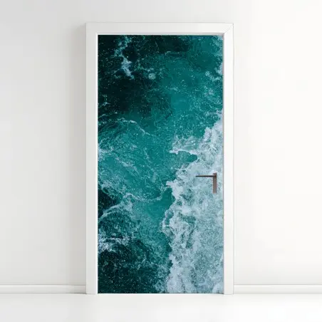 Door sticker turquoise ocean waves texture • Wallissimo®