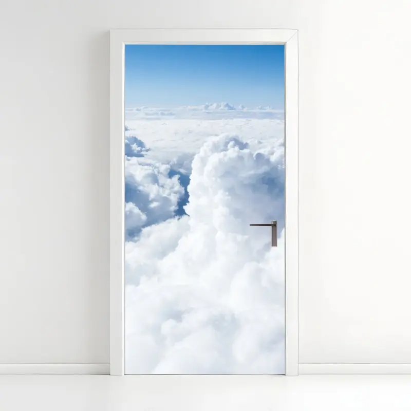 Door sticker view from above: soft clouds and blue sky