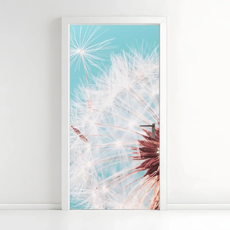 Door sticker delicate dandelion on turquoise background