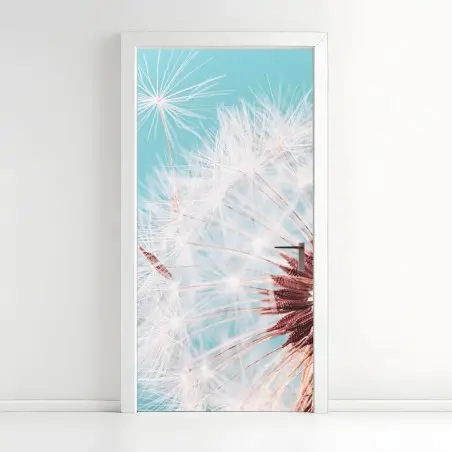 Door sticker delicate dandelion on turquoise background • Wallissimo®