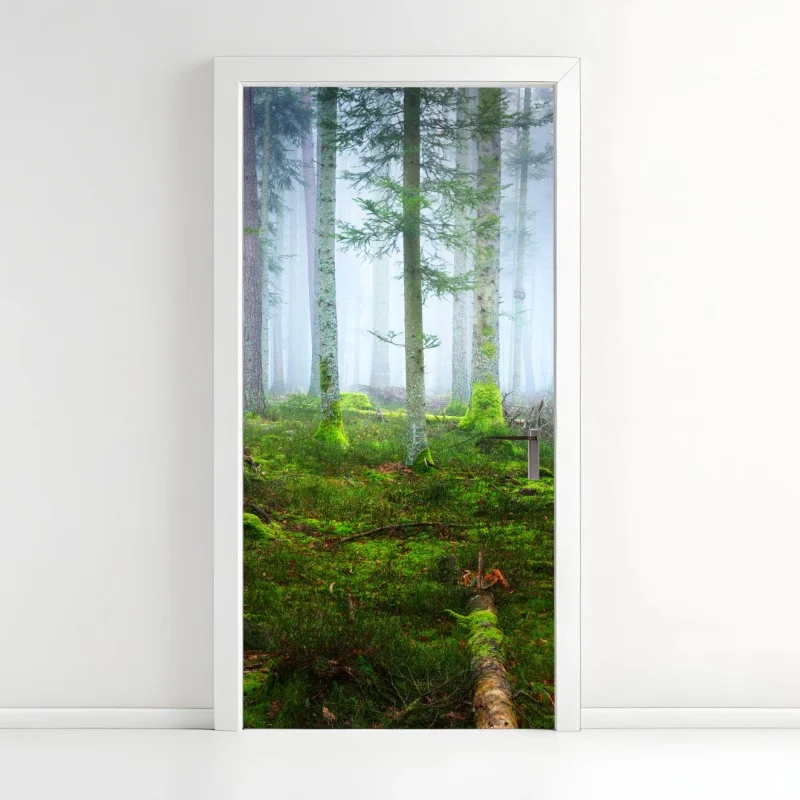 Door sticker misty Alsace pine forest