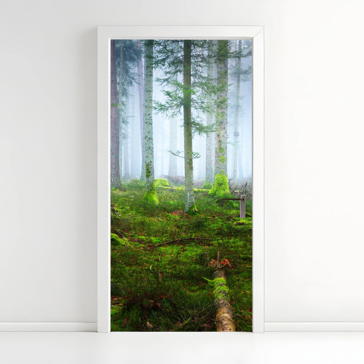 Door sticker misty Alsace pine forest • Wallissimo® Door sticker misty Alsace pine forest • Wallissimo®
