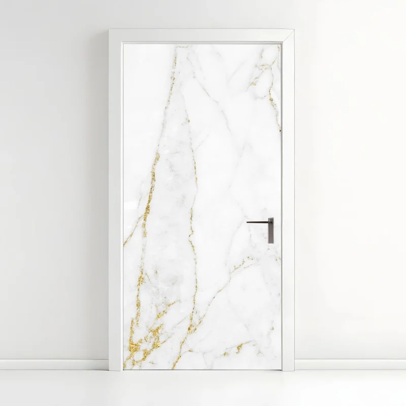 Door sticker white marble with gold veins