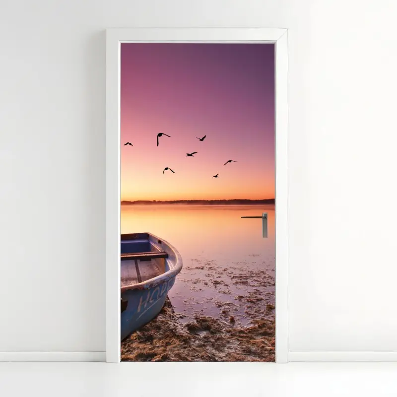 Door sticker sunset serenity over still waters