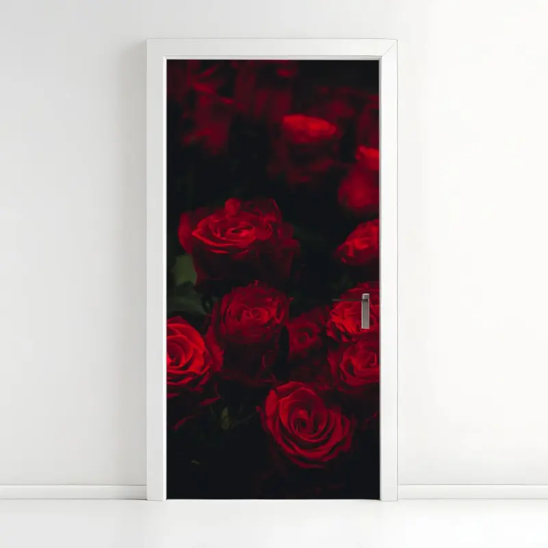 Door sticker moody red rose bouquet